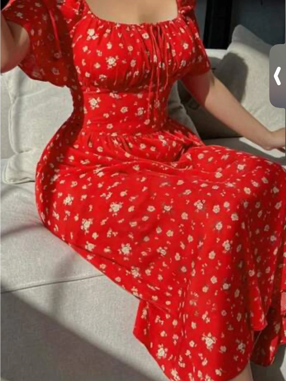 Anthropologie Red Floral Midi Dress with Puff Sleeves